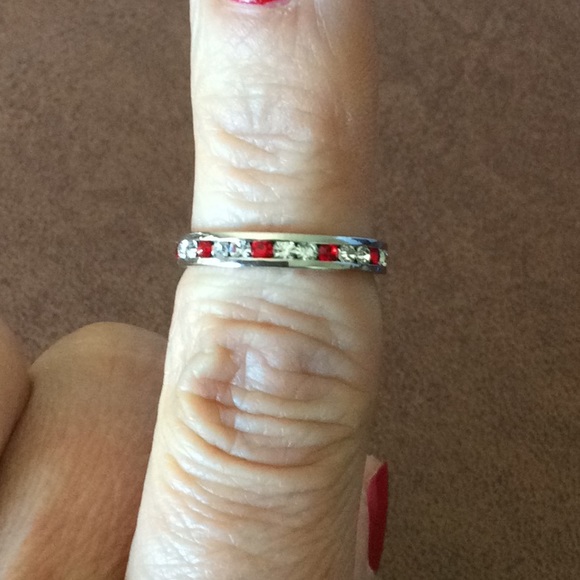 Red & Clear Swarovski Crystal Channel Set Ring - Picture 3 of 3